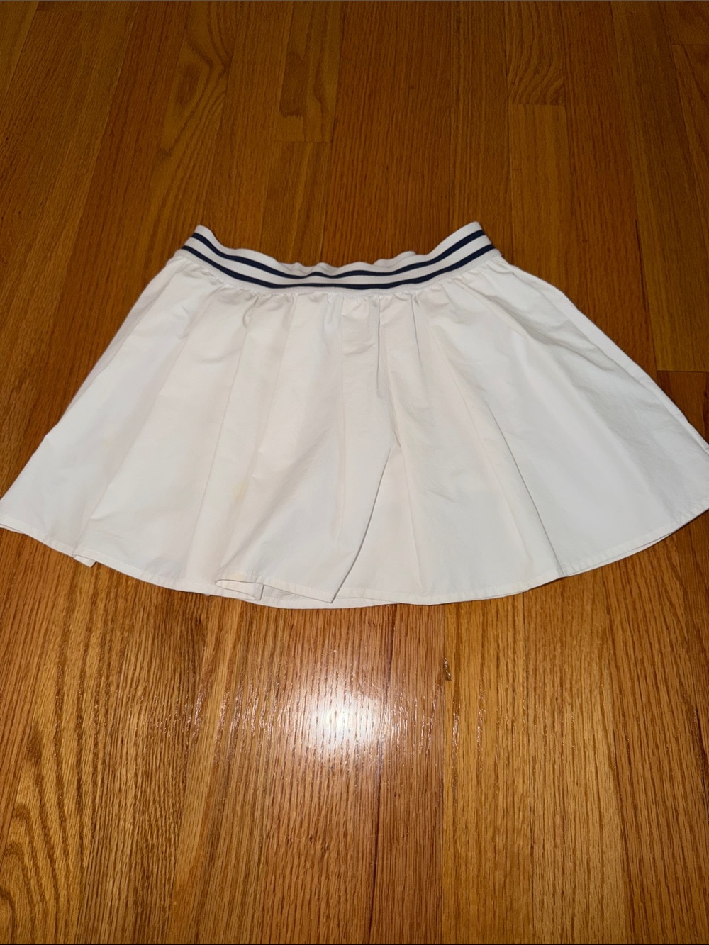 Crewcuts White Circle Tennis Skirt with Navy Striped Waistband